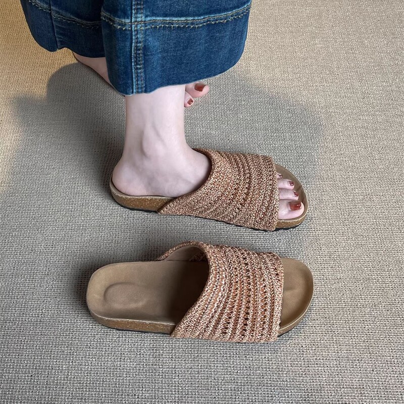 Cowhide Version~~2026 Spring New Style French-Style Vacation Beach Walking Woven Wide Strap Thick-Soled Sandals for Women Cowhide Version~~2026 Spring New Style French-Style Vacation Beach Walking Woven Wide Strap Thick-Soled Sandals for Women