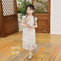 Летнее древнее платье для девочек Cheongsam Детское национальное улучшение Cheongsam 2025 Butterfly вышитое платье Cheongsam