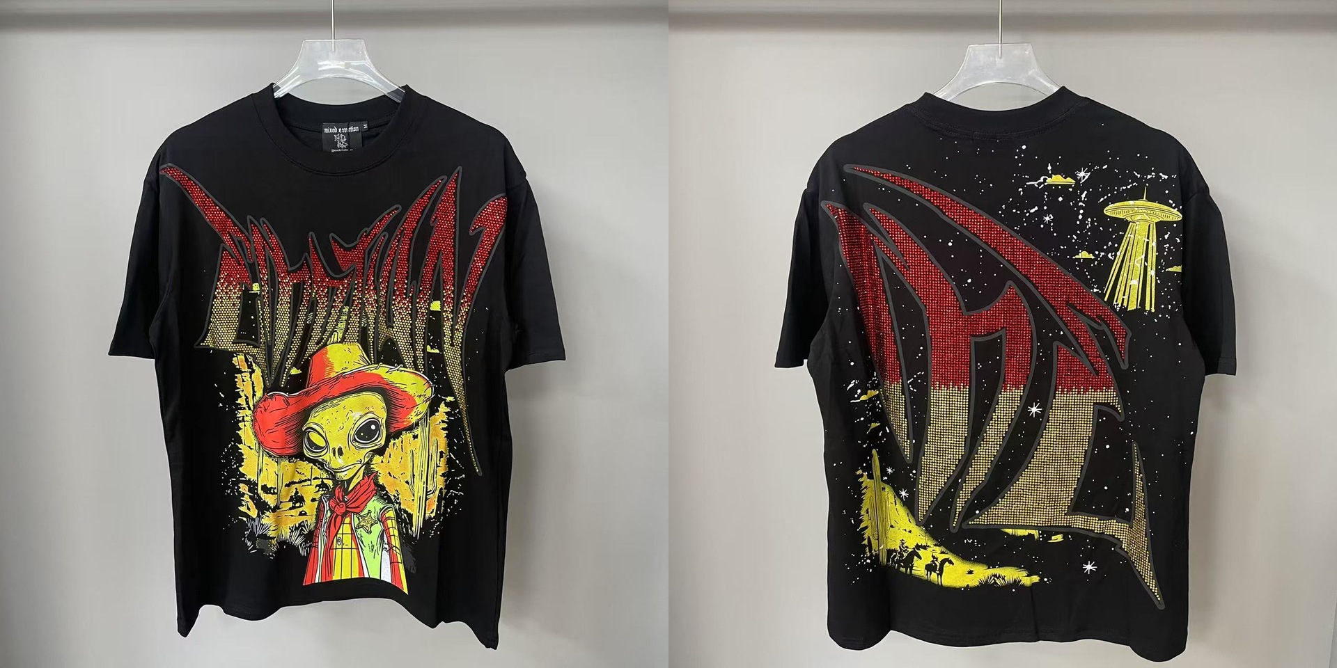 Transfronterizos MIXED EMOTION Ángel Impresión extraterrestre camiseta de hombre y mujer callejera de diamante de cuello redondo de manga corta