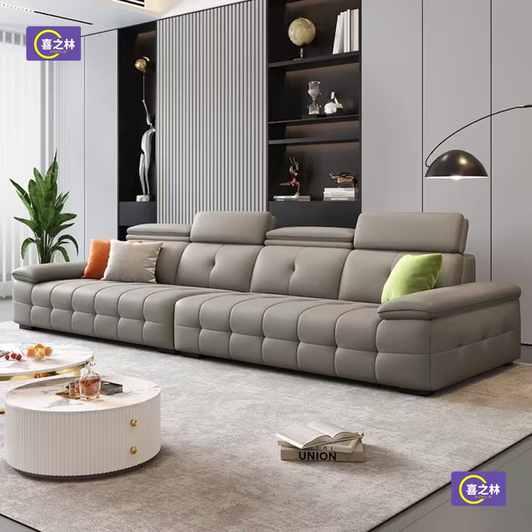 Minimalist Living Room Small Apartment Leather Straight-Row New Style Simple Modern Sofa Furniture Light Luxury Italian Style Lawrence