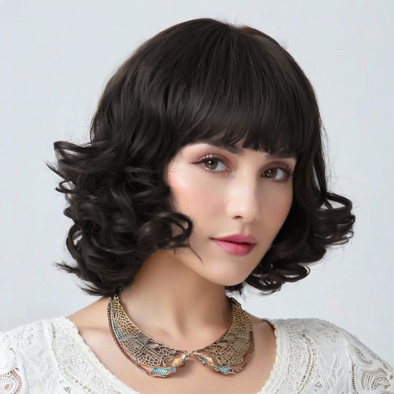 Cross-border foreign trade wig female middle-aged and elderly short hair big wave natural whole head set source factory wig direct sales