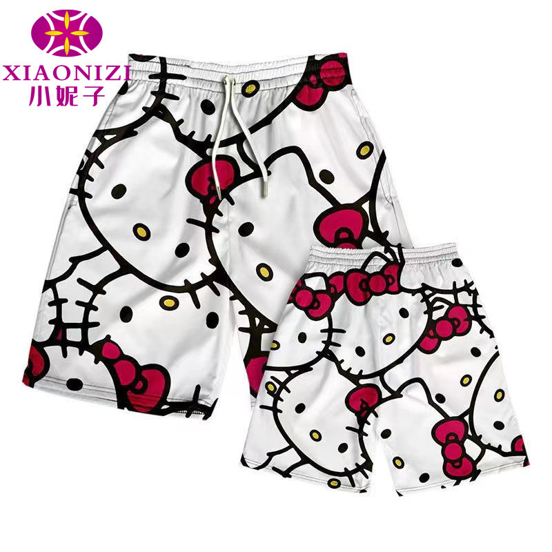 Hello Kitty Summer Sports Shorts Boys Cartoon Cute Five-point Pajama Pants All-match Trendy Couple Casual Beach Pants