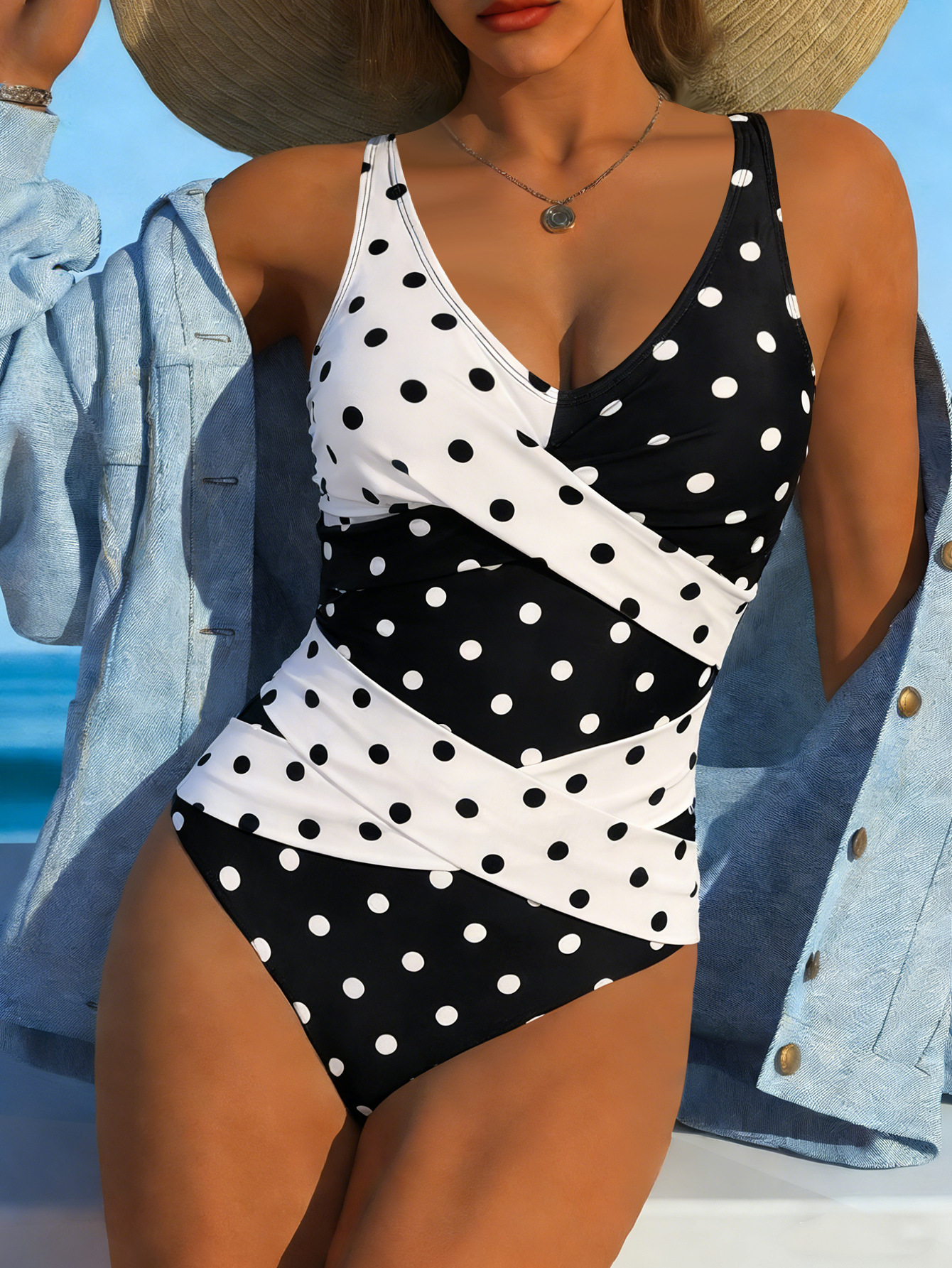 New Women's Black White Print Body Push Up One Piece Swimsuit Style Bikini_ecoleips.com