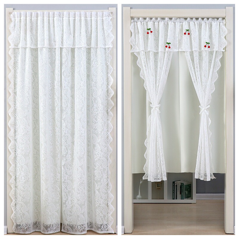 No-Punch Magic Tape Curtain Privacy Curtain French White Lace Living Room Balcony Bay Window Partition Door Curtain Short Curtain