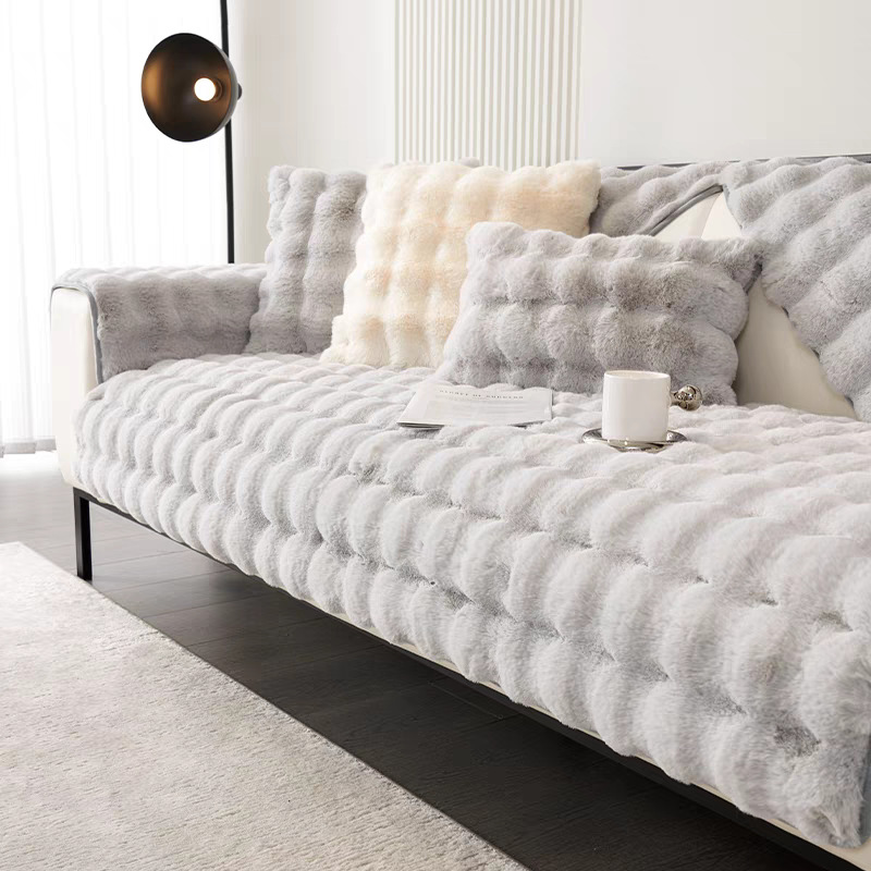 Rabbit Fur Plush Autumn Thickened Leather Non-Slip Seat Cushion Winter Bubble Velvet Sofa Towel Export Label_voghion.com
