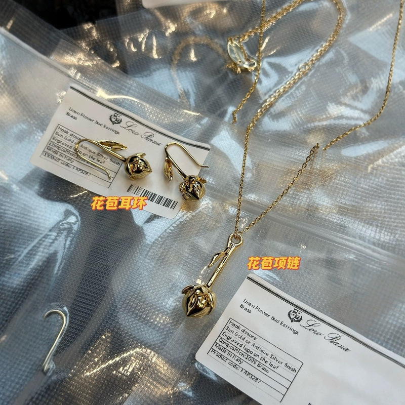 Lp Bud Necklace/Earrings Retro Romantic Rose Pendant Clavicle Chain Simple and Exquisite Rose Gold