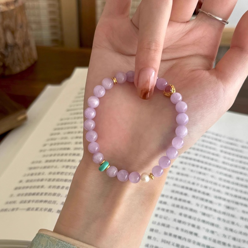 オリジナルの新しい中国風の天然クンツァイトブレスレットパールとパープルピンククリスタル小粒ブレスレットギフト新鮮|undefined