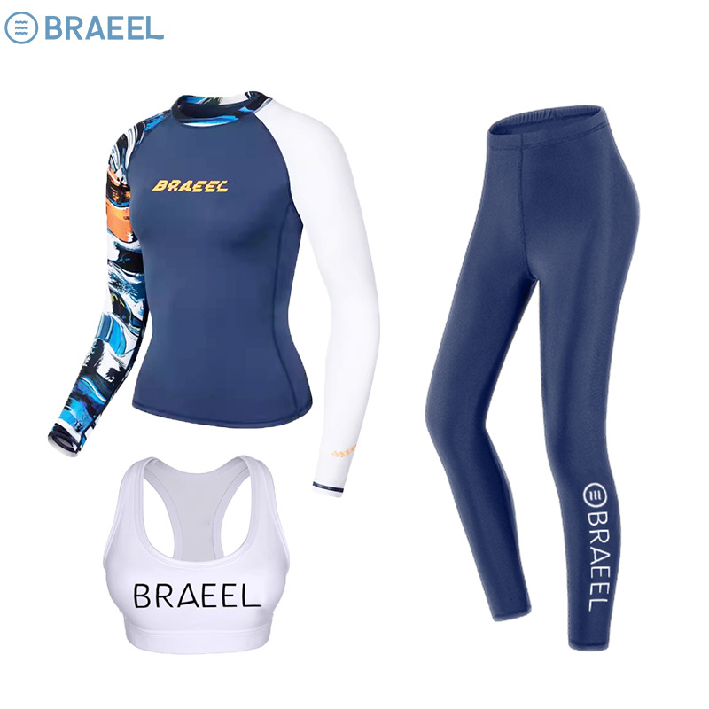 Korean New Professional Women's Swimsuit, Full-Body Sun Protection, Quick-Drying, Long-Sleeved, Vacation Snorkeling, Two-Piece Surfing and Diving Pullover