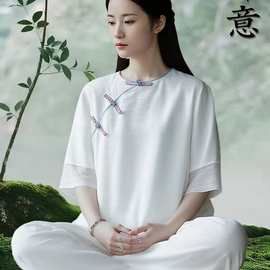 仙气棉麻瑜伽疗愈服冥想服夏季禅修服女两件套套装新款禅意居士服