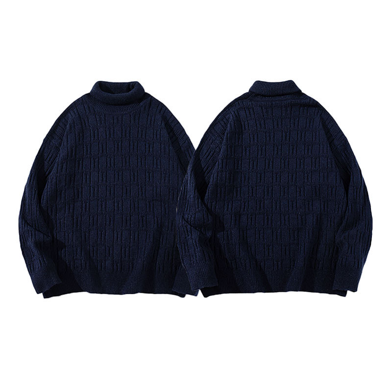 YWFG ropa de hombre retro alta sensación suéter de color sólido 2025 otoño invierno tejido suelto Jacquard cuello alto camisa de manga larga