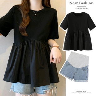 Pregnant Women Cover Their Belly Without Showing Pregnancy Tops Summer Korean Style Loose Short-Sleeved T-Shirt Summer Baby Shirt Shorts Suit for Women