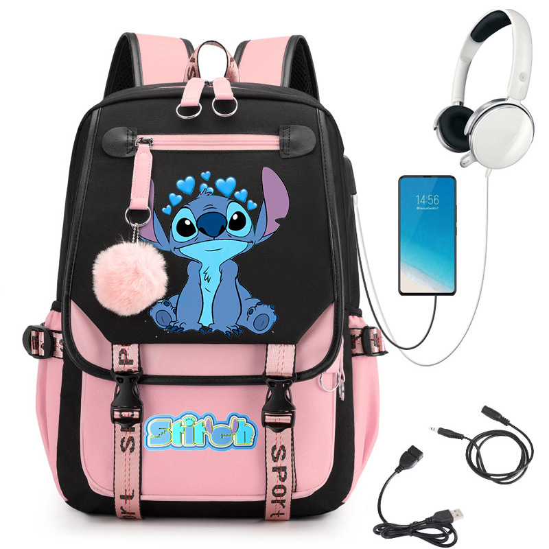 Stitch Stitch linda escuela de escuela secundaria impresa mochila escolar con interfaz USB 0516 envío transfronterizo