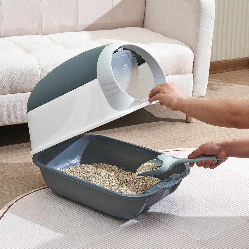 Caja de arena para gatos, inodoro para gatos semicerrado, con protección UV, antideslizante, antirollos, venta al por mayor, antirollos y con esterilización.