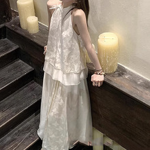 2024新款白茶琉璃’新中式上衣半裙套装女夏季蝴蝶印花小衫长裙潮