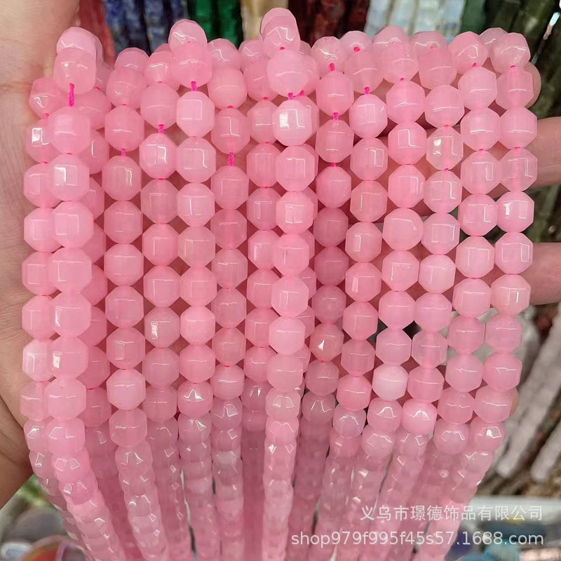 璟德珠宝 2mm粉水晶切面散珠圆珠diy饰品天然石串珠方糖珠算盘珠|undefined