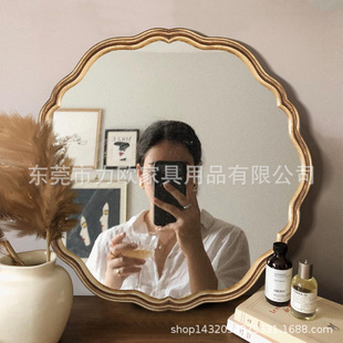 European Retro Mirror Frame Wall Hanging Mirror Decoration Foyer Living Room Corridor Background Wall Decoration Bedroom Vanity Mirror Makeup Mirror