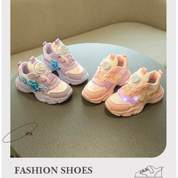 Girls' Luminous Shoes 2024 Autumn Korean Style Girl Leather sneaker Torre Shoes Children's Star Button Shoes