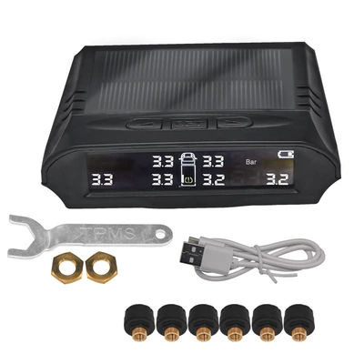Truck Tire Pressure Monitoring Solar-Powered Tpms External 6-Tire Pressure Detection Truck Monitor Sensor Digital Display (Tire pressure monitoring system) - 4-wheel-small-car-01-4-bar-black