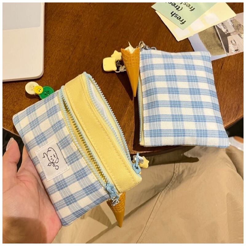 New original color-blocking double-layer makeup bag, cute large-capacity card and document storage bag, sanitary pad and coin purse