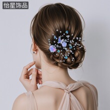 怡星 手工编织发卡甜美气质后脑勺闪钻水晶夹子花朵头饰发夹A182
