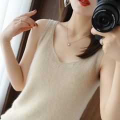 Excellent Class A V-neck Hollow Cashmere Camisole Women's New Bottoming Shirt Wool Vest Solid Color Inner Wholesale
