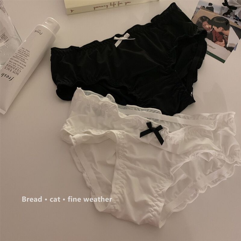 Long-term goods ice silk underwear women's light breathable girls low waist ruffled bow underwear