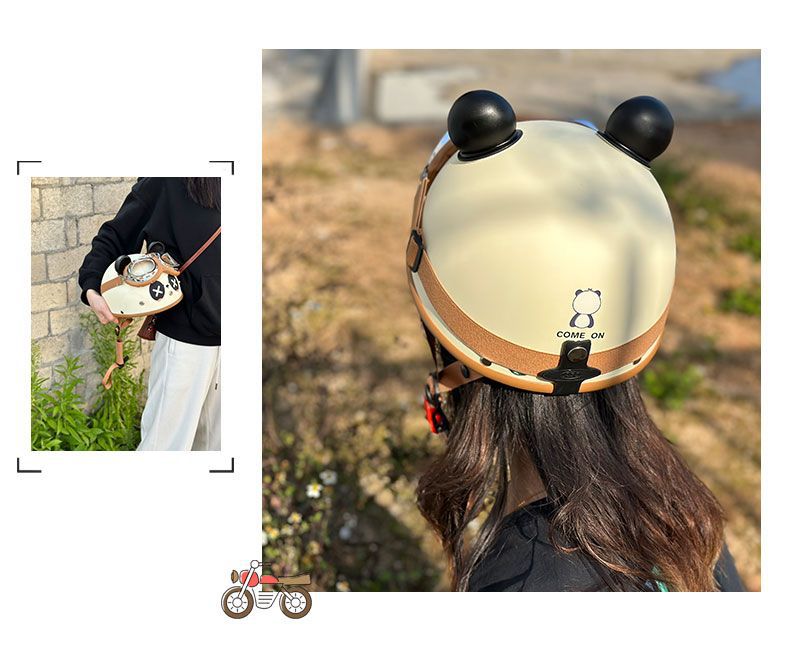 3C Certified Helmet Electric Motorcycle Cartoon Panda Half Helmet