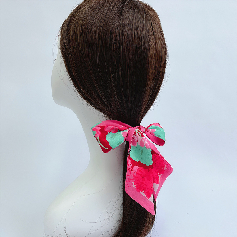 Flower Pattern Spring New Floral Ladies Streamer Tied Bag Handle Ribbon Headband Scarf