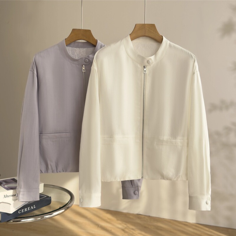 Tencel Linen Stand Collar Short Jacket for Women, New Spring Korean Style, Versatile and Stylish for Petite Figures