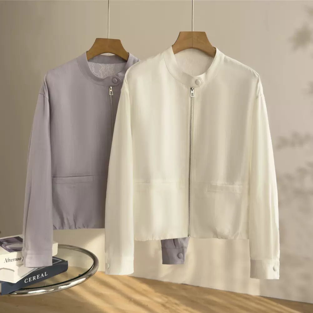 恩迪天丝亚麻立领短外套女春季新款韩系气质百搭小个子夹克上衣