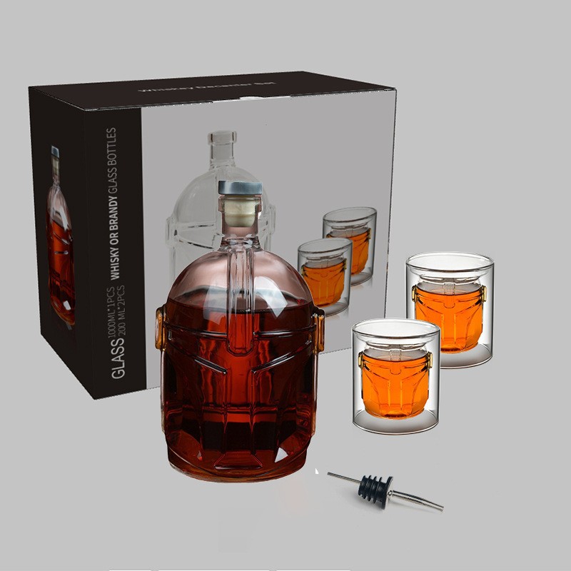 Galaxia whisky decanter alto borosilicato botella de vidrio creativo transparente whisky casco gafas tazas de vino