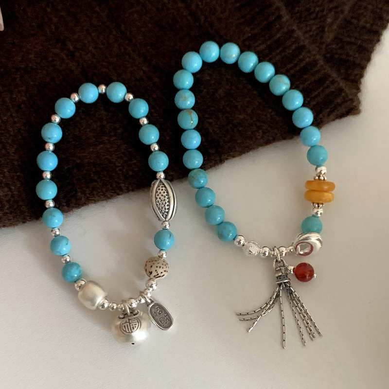 S925 Sterling Silver Heavy-Duty Turquoise Bracelet for Women, Niche High-End Luxury, Versatile New Jewelry Trend