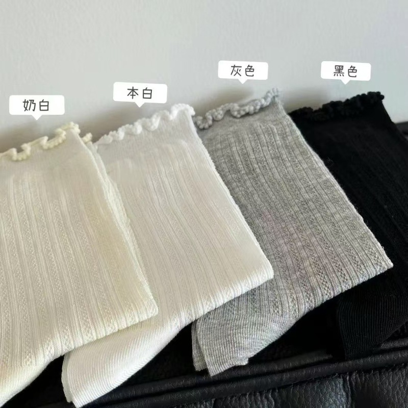 女性用ソックス、無地中空ソックス、メッシュ通気性パイルソックス、夏用薄手ストッキング、木耳レースソックス|undefined