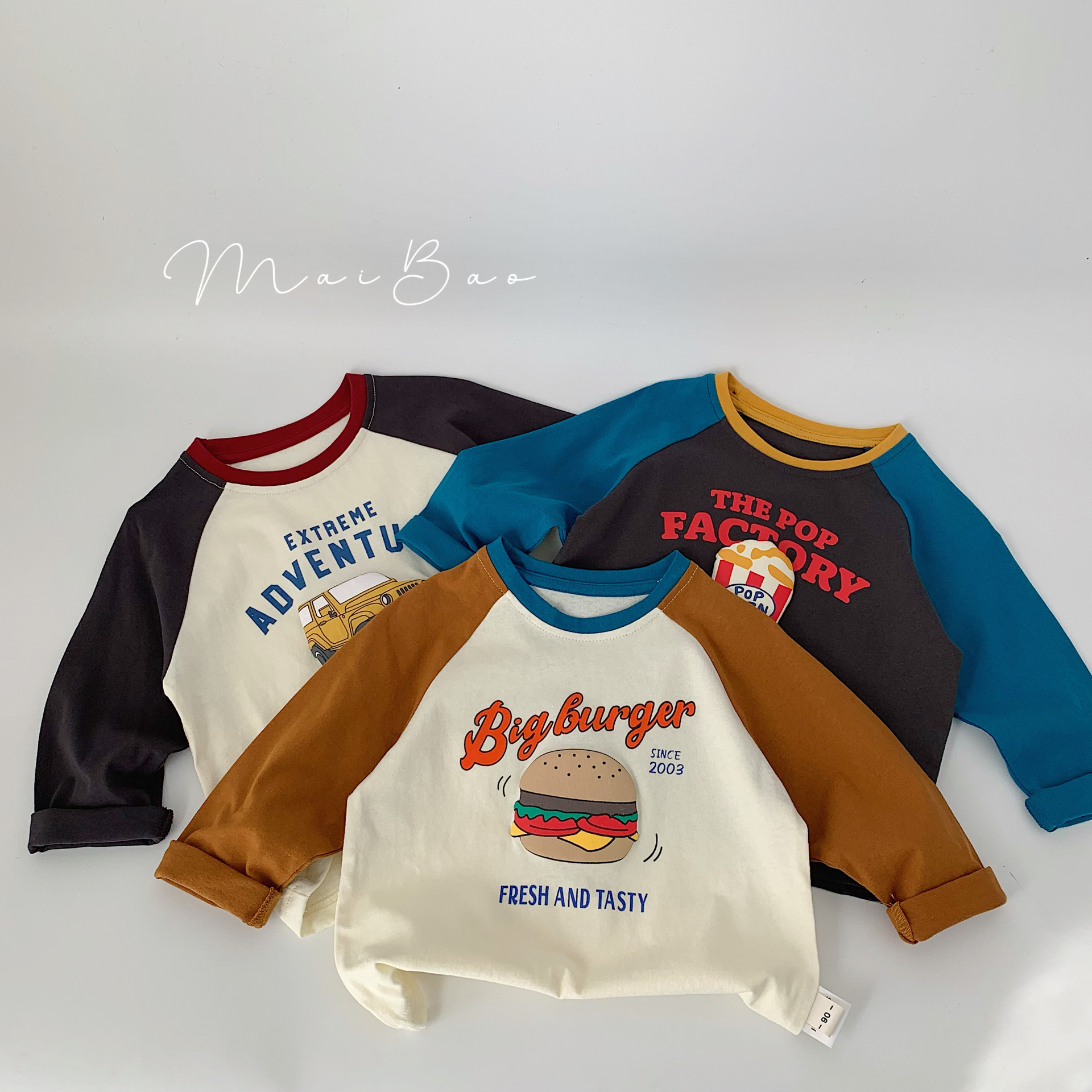 Maibao camiseta para niños 2024 Primavera de dibujos animados impreso de manga larga para niños y niñas de manga raglán ropa para niños nueva moda superior