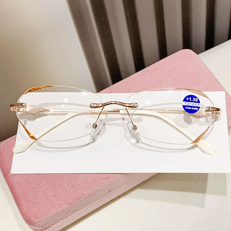 Gafas de presbicia de luz anti-azul gafas de presbicia de moda de corte brillante rosa brillante