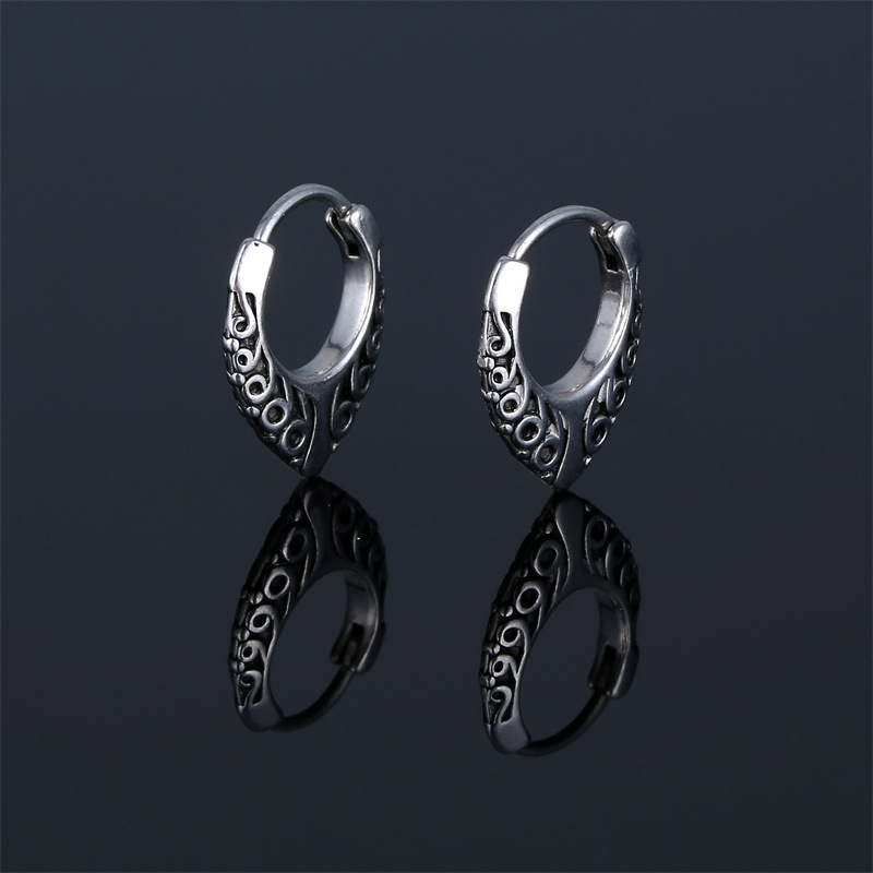 Fashion new stainless steel casting earrings personalized water drop printed earrings street fashion Men's ear jewelry cross-border exclusive