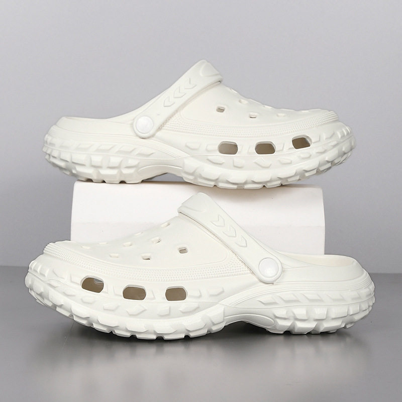 Dép sandal nam bít mũi đế lốp kiểu lỗ thoáng khí, đi biển và sinh hoạt hè — màu kaki, trắng, xám, đen