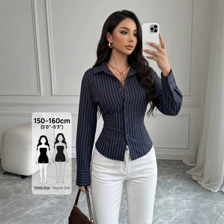 2026 new French striped shirt for women, featuring a back tie waist design, slimming effect, and elegant style, suitable for workwear, long sleeves 2026 new French striped shirt for women, featuring a back tie waist design, slimming effect, and elegant style, suitable for workwear, long sleeves
