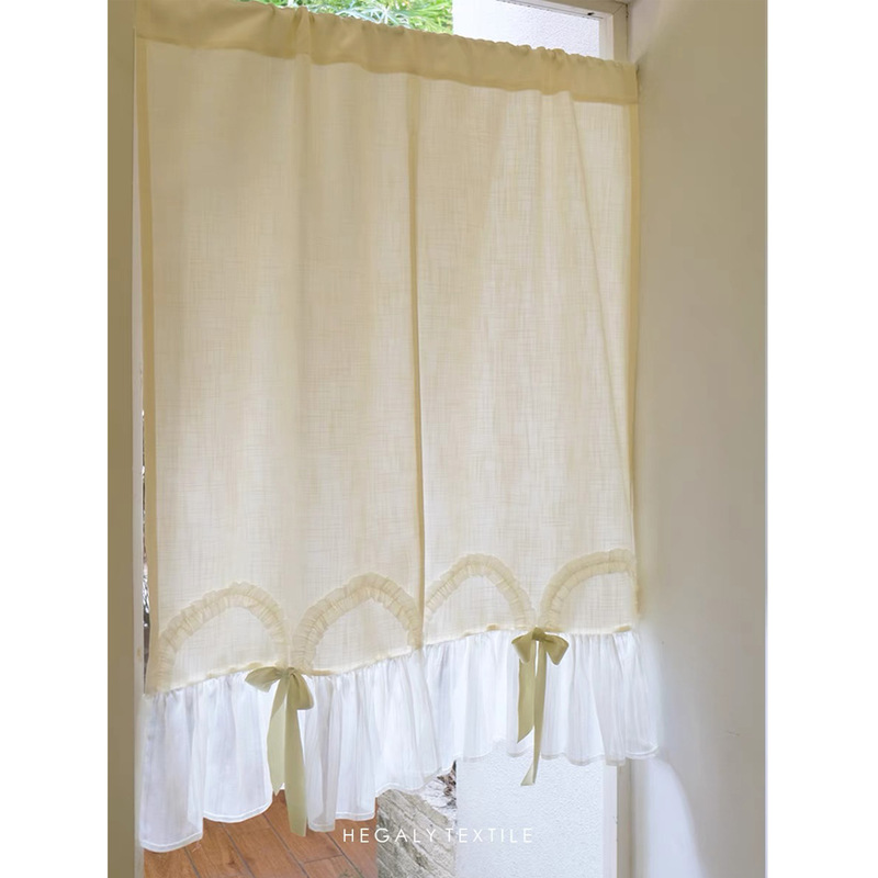 Korean-Style French Breeze Mountain Moon Sectional Door Curtain Cotton and Linen Light Beige Partition Curtain Rod-Mounted Romantic Small Curtain