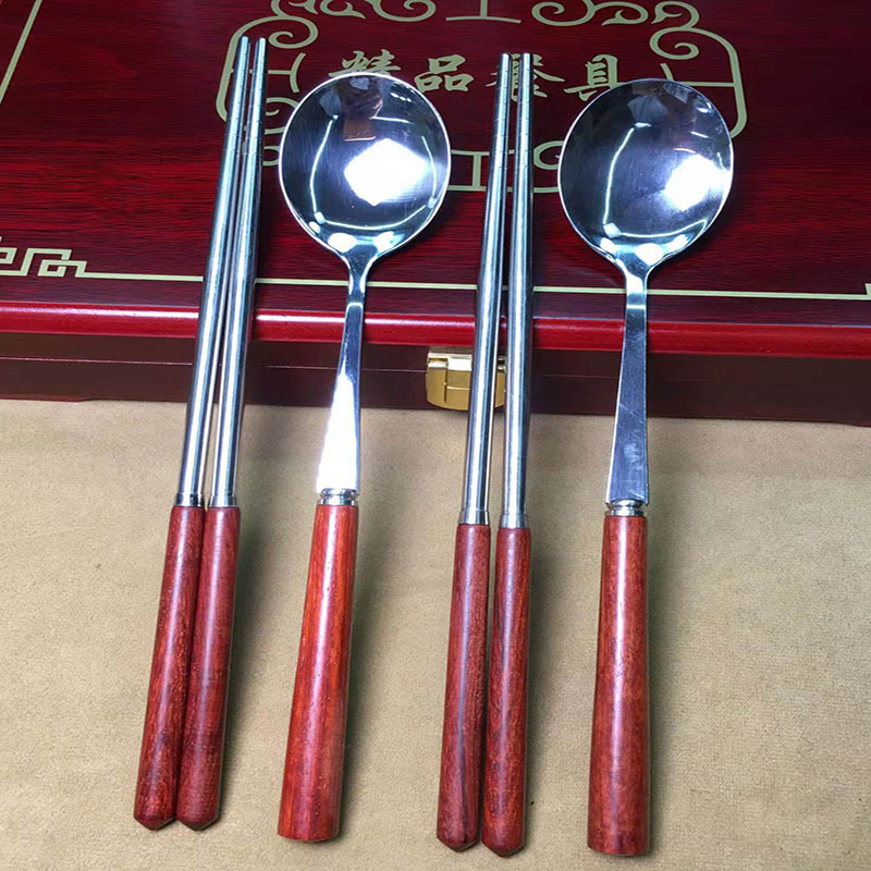 Indian small leaf Rosewood tableware four-piece rosewood Chinese craft home gift practical decoration