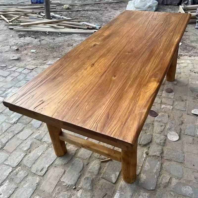 Old Elm Table Retro Old Wooden Tea Table Log Zen Dining Table Door Panel Northern Solid Wood Bar Table Home Long Table and Chairs