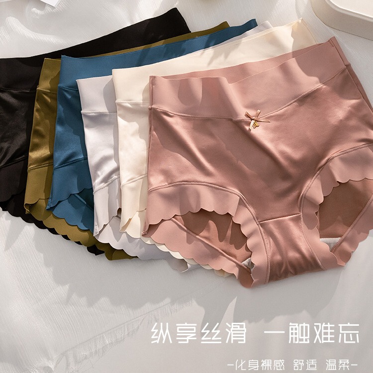 Classic Popular Satin Women's High-Waisted Plus-Size Ice Silk Satin Panties with Silk Crotch, Comfortable and Non-Binding