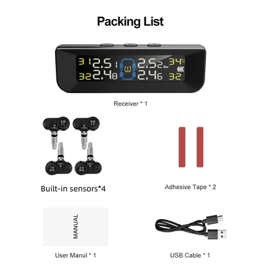 Tpms High-Precision Tire Pressure Monitoring System Digital Display Compatible with 4-Wheel Vehicle Tire Pressure Detector Tire Pressure Monitor (Tire pressure monitoring system) - built-in-sensor