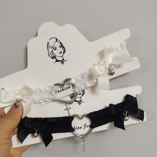 Short necklace White sexy cute heart-shaped lace peach heart Bell cross elastic collar accessories choker