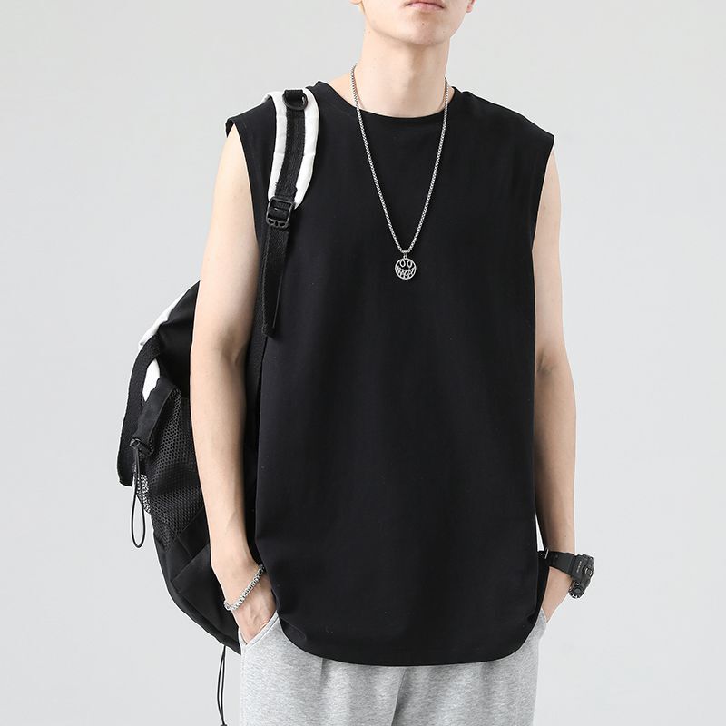 in stock wholesale solid color loose vest loose plus size basketball shirt sleeveless crew neck sports top cotton inner