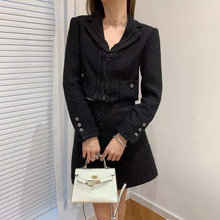 深圳南油原單外貿女裝22新款小香風氣質優雅編織斜紋粗花呢短外套