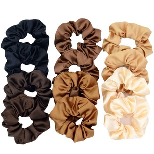 Amazon satin 16 color hair ring set wholesale simple ladies satin flower solid color elastic rubber band large intestine ring