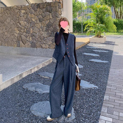 一整套穿搭叠穿马甲套装女秋季新款百搭感气质高腰阔腿长裤