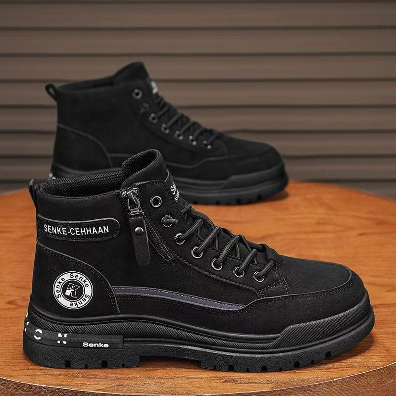 Men's New Cross-Border High-Top Outdoor Martin Boots, Wear-Resistant, Non-Slip, Thick-Soled, Height-Increasing Casual Sneakers, Foreign Trade Trendy Shoes