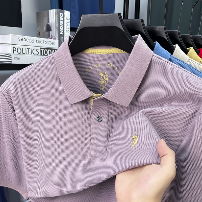 100% シルケット綿ポールブランド紳士服夏メンズ半袖 Tシャツラペル純綿高品質ポロシャツ男性用|undefined